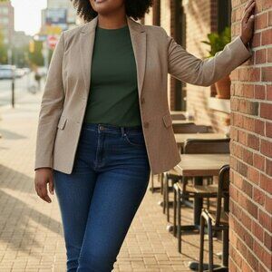 ANN TAYLOR | 100% Leather Business Casual front Pockets/Buttons Blazer